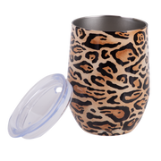 Leopard print stainless steel tumbler with clear lid